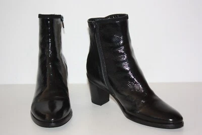 HEYRAUD Bottines Boots Cuir Vernis Noir Talons Bouts Ronds T 37 TTBE Foto 1 de 4