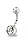Double Gem 316L Surgical Steel Navel Ring Belly Button Ring 14G 5/16"-5/8"