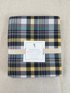 Pottery barn Kids Kingston Plaid Twin Duvet Cover Grey Blue Yellow - Picture 1 of 2