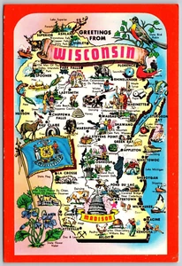Postcard Greetings from Wisconsin WI Art Map - Picture 1 of 2