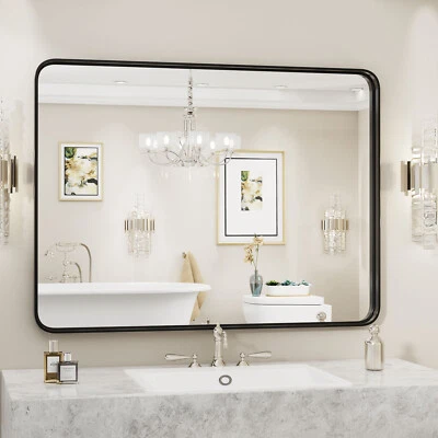 Modern Rectangle Vanity Bathroom Mirror Metal Frame, Round Corner, Wall Decor - Image 1 of 4