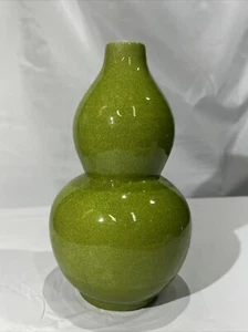 Antique Chinese Double Gourd Celadon Apple Green Crackle Vase - Picture 1 of 13