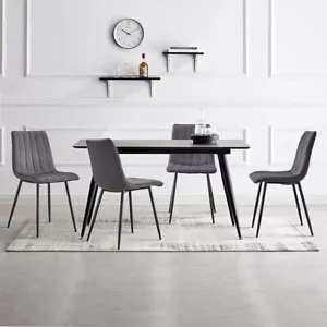 Set of 6 Grey Modern Velvet Kitchen Dining Chairs Soft Padded Seat & Metal Legs - Picture 1 of 28