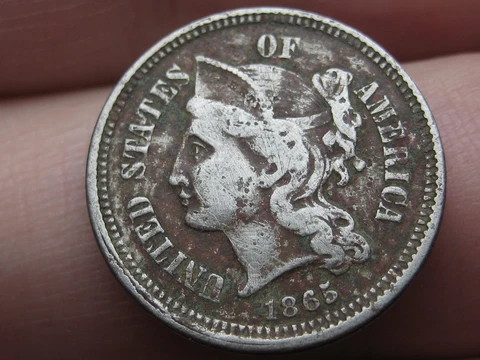 1865 Three 3 Cent Nickel- Rotated Reverse Mint Error Cover