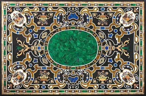 48" x 36" Pietra Dura Handicraft Inlay Work Marble Dining Table Top - Image 1 of 1