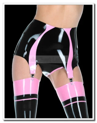 Ligueros de látex cintura alta línea espalda botones a presión rosa intenso personalizar .4 mm H16 Foto 1 de 4