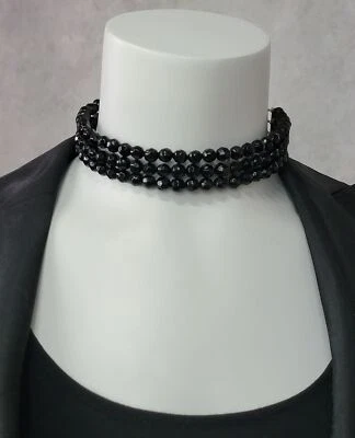 Collar gargantilla ajustable con cuentas negras facetadas de varios hilos grande para 16-19". Foto 1 de 4