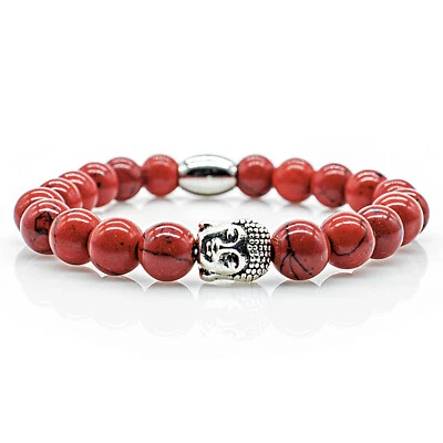 Türkis Armband Bracelet Perlenarmband Buddhakopf silber Rot 8mm Edelstahl Perlen - Bild 1 von 2
