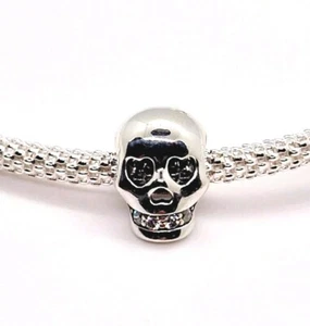🩷 Silver Skull Head Bead Charm Genuine Sterling Silver 🩷 - Picture 1 of 8