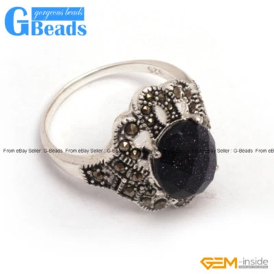 Oval Stone Beads Tibetan Silver Marcasite Ring 18x22mm Free Shipping 10X12mm - Image 1 of 4