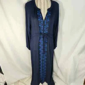Hayden NWT Navy w/ Blue Floral Embroidery BOHO Gauzy Maxi Dress Size Small - Picture 1 of 7