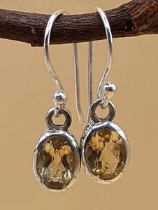 New 925 Sterling Silver Natural Oval Cut Citrine Gemstone Drop Earrings - Picture 1 of 6