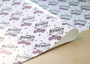 70 Year Old Biker Motorcycle Gift Wrap Wrapping Paper A2 Sheets 70th Birthday
