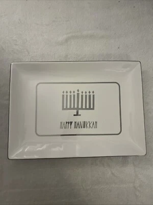 Silver and White Happy Hannukah Ceramic Serving Dish/Platter Holiday - Image 1 of 4