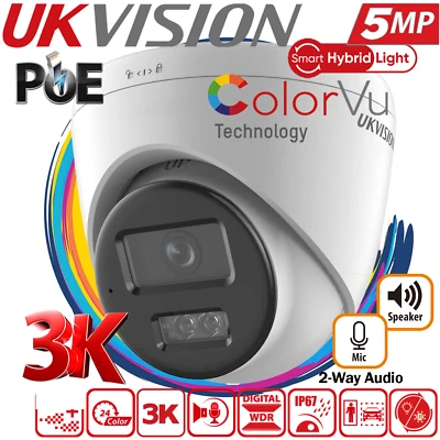 Hikvision OEM 5MP IP PoE CCTV Turret 3K ColorVu Camera with 2-Way Audio 40M IR - Image 1 of 4