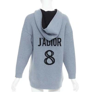 CHRISTIAN DIOR J'adior 8 dusty blue cashmere blend dropp sleeves hoodie FR34 XS - Picture 1 of 9