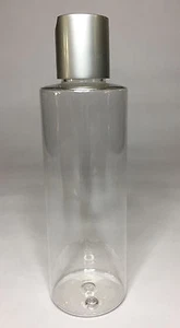Empty 150ml PET Plastic Cylindrical Bottles + Matt Silver Disc Top ANY AMOUNT - Picture 1 of 3