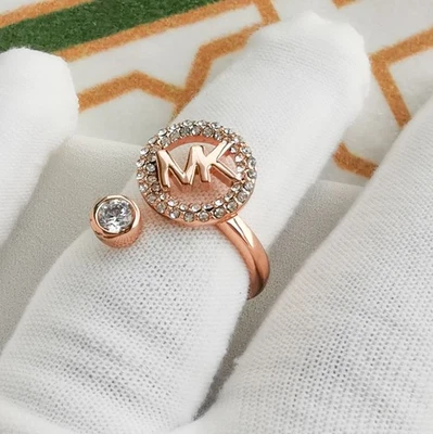 Michael Kors Monogram Logo and Crystal Rose Gold open ring size 6 - Image 1 of 4