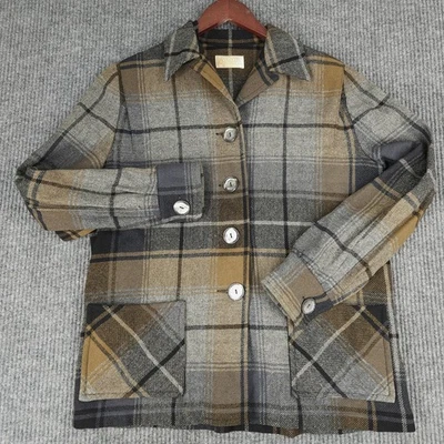 Pendleton Wool Shirt Jacket Mother Of Pearl Buttons Vtg 80s Womens Large Plaid  - Image 1 of 4