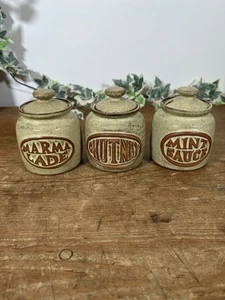 Vintage Cornish Stoneware Tremar Pottery Preserve Pots X 3 Chutney, Mint Sauce - Picture 1 of 6