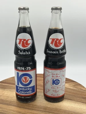 Lote 2 garrafas de lembrança vintage RC Cola Kentucky Colonels 1974-75 fechadas ABA - Imagem 1 de 4