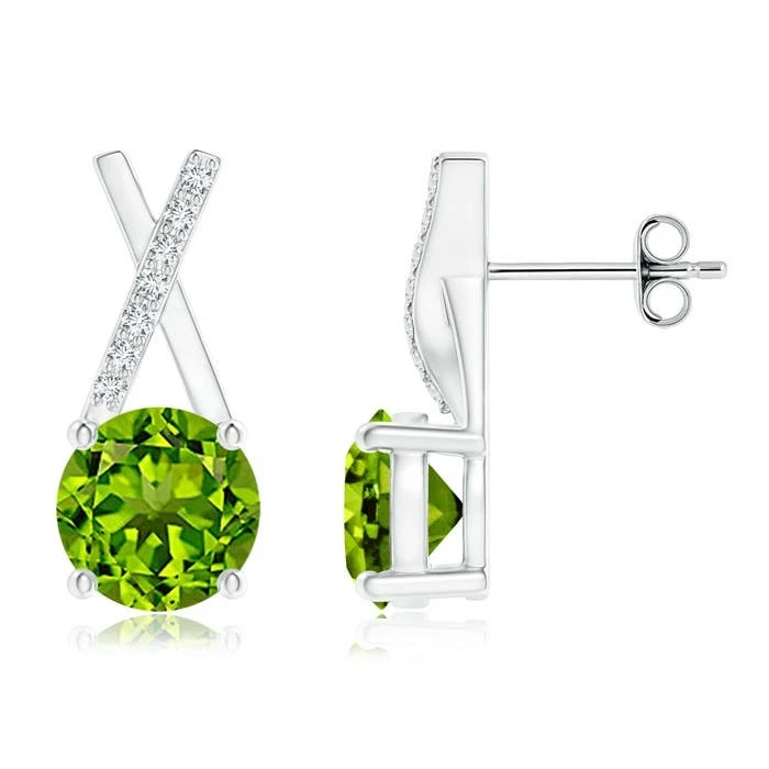 Aretes XO de peridoto natural y diamantes ANGARA en plata para mujer (6 mm) Foto 1 de 1