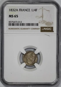 1832 A France Silver 1/4 Franc NGC MS 65 - Picture 1 of 4