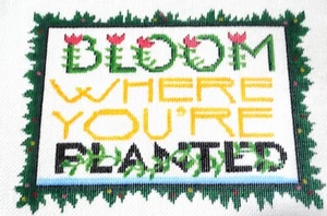 Mary Engelbreit Needlepoint Hand Painted Canvas "BLOOM WHERE YOUR PLANTED" - Picture 1 of 2