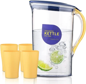 Fridge Door Water Pitcher with Lid and 4 Cups Perfect for Making Tea, Juice and - Picture 1 of 7