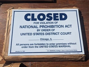PREISVORSCHLAG MACHEN! Vintage National Prohibition Alkohol Blechschild Neu aus altem Lagerbestand mit Wachspapier - Bild 1 von 3