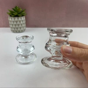 Glass Candle Stick Holders Set Of 2 Cute Classic - Picture 1 of 5