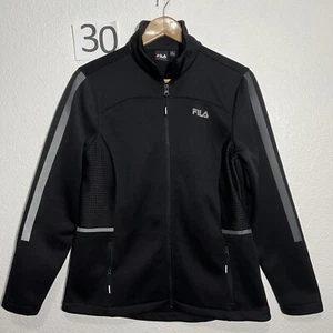 Vtg Fila Sport Women L Jacket Black Running Jogging Full Zip Stretch Soft Mesh - Picture 1 of 13