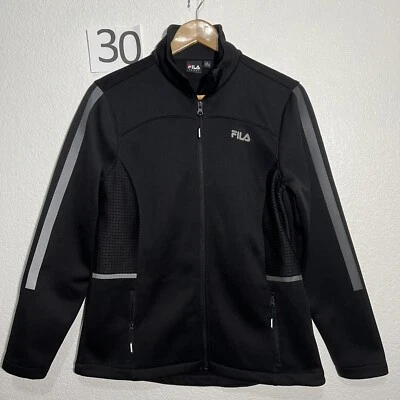 Vtg Fila Sport Women L Jacket Black Running Jogging Full Zip Stretch Soft Mesh - Image 1 of 4