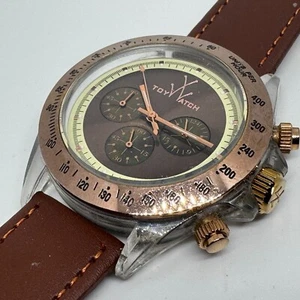 ToyWatch Quartz Watch Men Clear Plastic Chronograph Leather Analog New Battery - Picture 1 of 5