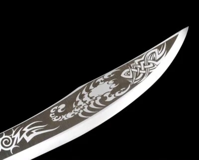 Espada de hoja de espada hecha a mano de acero al manganeso borde de disfraces funda de cuero puntuación Foto 1 de 4