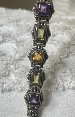 Brazalete Suarti Bali Firmado BA Plata de Ley 925 Multi-Gema Amatista Palanca 38g Foto 1 de 4