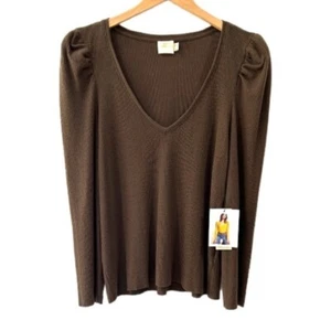 NATION LTD women's Peri top XXL brown bold shoulder v-neck slubby modal NWT - Picture 1 of 13
