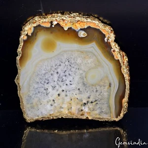 610 Ct Natural Golden Yellow Onyx Slice Agate Stalactite Random Shape Gem-3.7 In - Picture 1 of 7