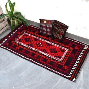 Small Handmade Kilim Rug Organic Dye Moroccan Ethnic Woven Handwoven Multi-Color - Picture 1 of 6