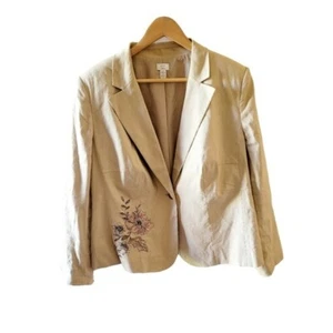 Apt.9 Woman Stretch Khaki Linen Blend Blazer With Embroidered Flower Plus 18 - Picture 1 of 4