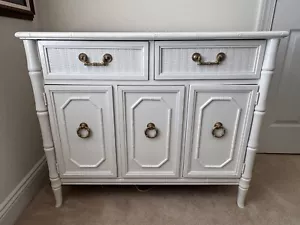 Vintage Broyhill Asian-style Solid Wood Buffet Server Cabinet Ft. Bamboo & Cane - Picture 1 of 14