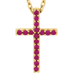 Collar de 16" cruz pequeña de rubí natural amarillo de 14 K - Imagen 1 de 2