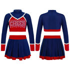 Kids Girls Crop Top With Pleated Skirt Sports Cheer Leader Long Sleeve Cosplay