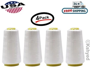 2500 Yard Each Spools WHITE Sewing Thread All Purpose 100% Polyester (4 Pack) - Picture 1 of 6