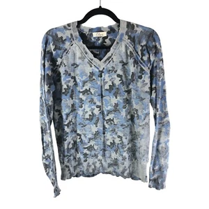 Elan Womens Sweater V Neck Cotton Camouflage Blue Gray M - Picture 1 of 4