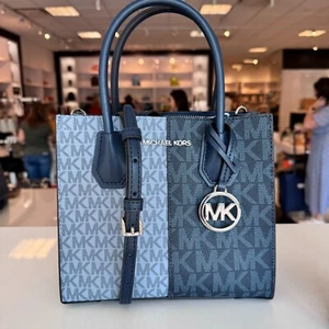 Michael Kors Mercer Medium Messenger Crossbody Bag MK Logo Signature Navy Multi - Picture 1 of 7
