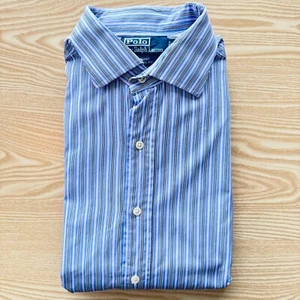 Polo Ralph Lauren Regent Shirt Mens Large Blue 25" Pit-to-Pit Classic Fit Stripe - Imagen 1 de 11