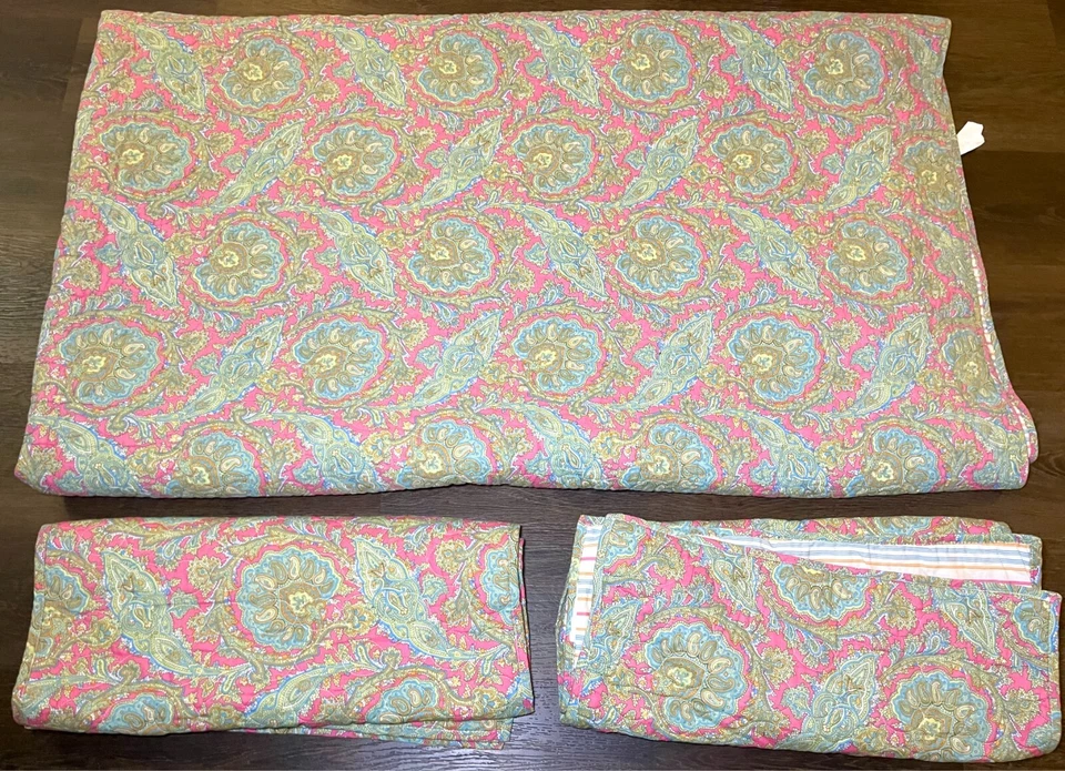 Edredón Lauren Ralph Lauren King Rosa Verde Reversible Paisley y Rayas + 2 Fundas Foto 1 de 4