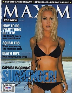 CAPRICE BOURRET ICONIC AMERICAN MODEL INSCRIBED SEXY MAXIM MAGAZINE COVER PSA - Picture 1 of 2