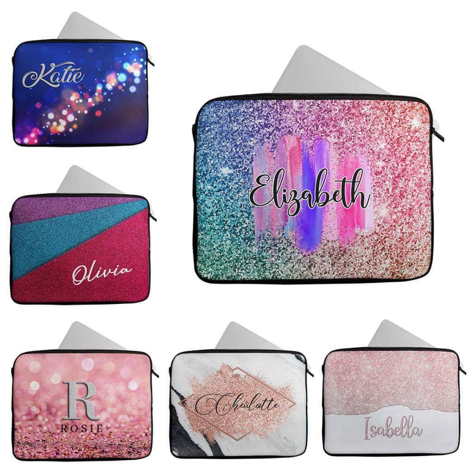 Personalised Any Name Glitter Design Laptop Case Sleeve Tablet Bag 68 - Image 1 of 1